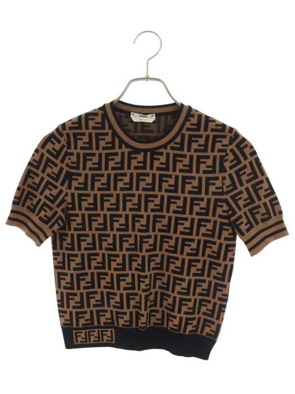 Fendi FF Zucca Fabric Short Sleeve Knit Sweater 36